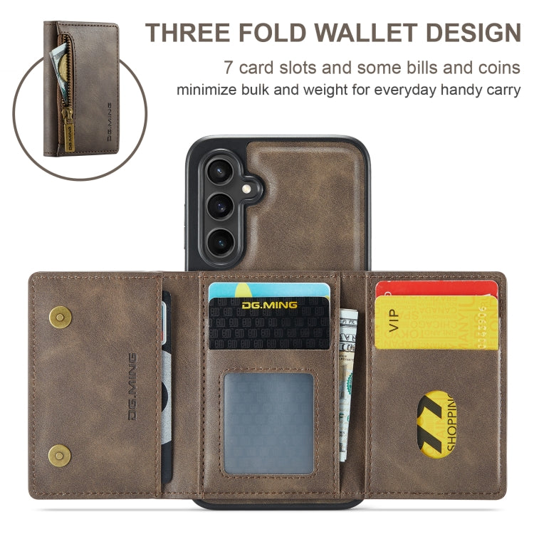 For Samsung Galaxy S24 FE 5G DG.MING M5 Series Zip RFID Multi Card Detachable Leather Phone Case