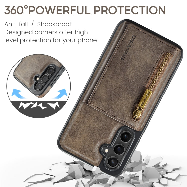 For Samsung Galaxy S24 FE 5G DG.MING M5 Series Zip RFID Multi Card Detachable Leather Phone Case