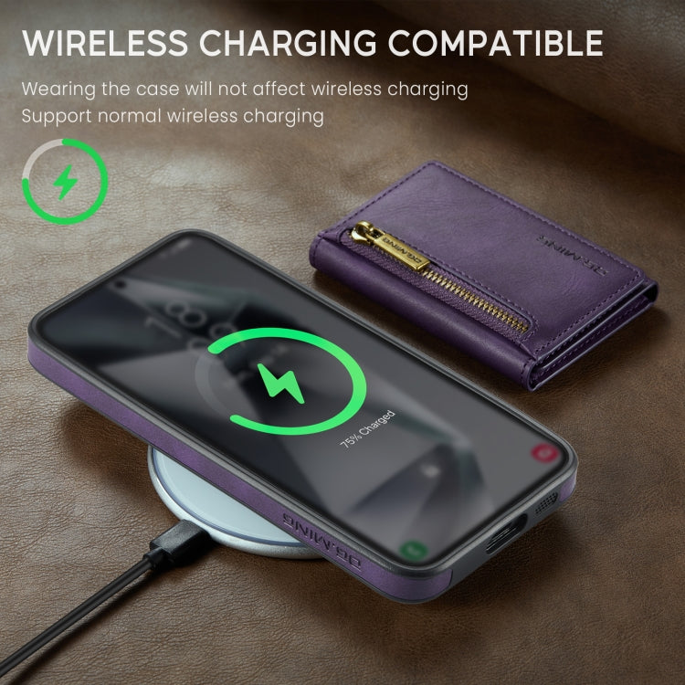 For Samsung Galaxy S24 FE 5G DG.MING M5 Series Zip RFID Multi Card Detachable Leather Phone Case