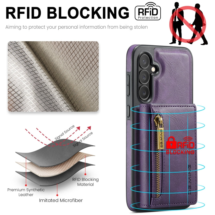 For Samsung Galaxy S24 FE 5G DG.MING M5 Series Zip RFID Multi Card Detachable Leather Phone Case