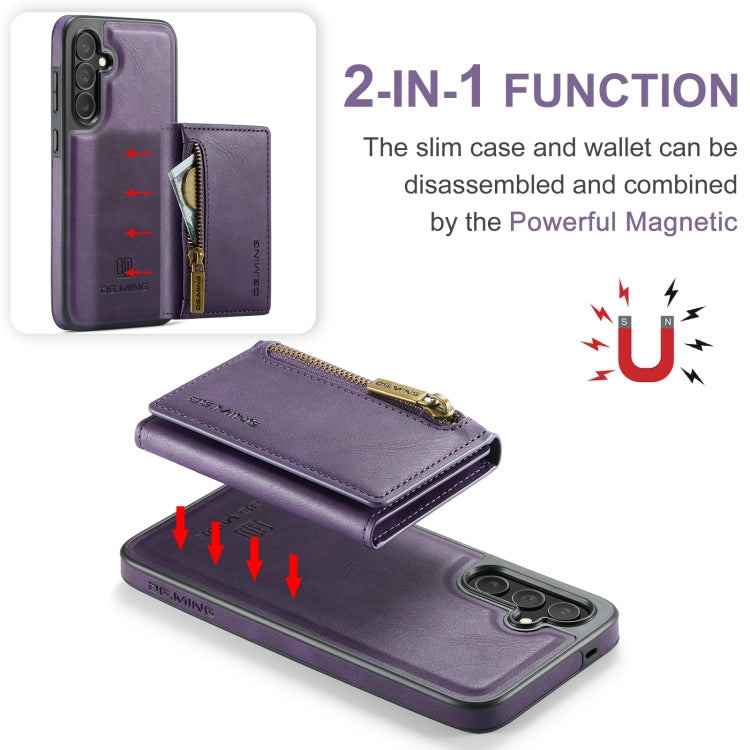 For Samsung Galaxy S24 FE 5G DG.MING M5 Series Zip RFID Multi Card Detachable Leather Phone Case