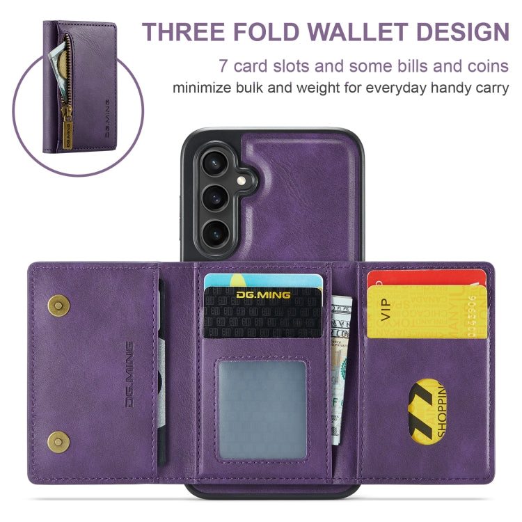 For Samsung Galaxy S24 FE 5G DG.MING M5 Series Zip RFID Multi Card Detachable Leather Phone Case