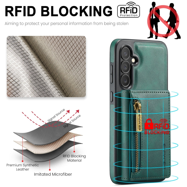 For Samsung Galaxy S24 FE 5G DG.MING M5 Series Zip RFID Multi Card Detachable Leather Phone Case