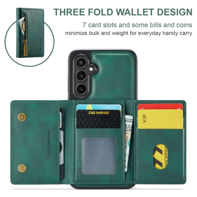 For Samsung Galaxy S24 FE 5G DG.MING M5 Series Zip RFID Multi Card Detachable Leather Phone Case