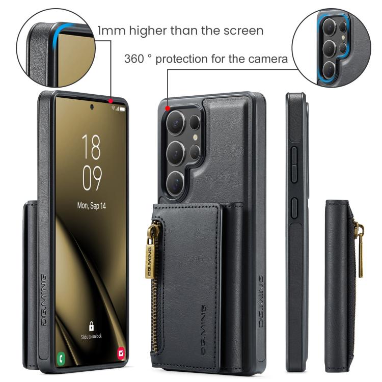For Samsung Galaxy S25 Ultra 5G DG.MING M5 Series Zip RFID Multi Card Detachable Leather Phone Case