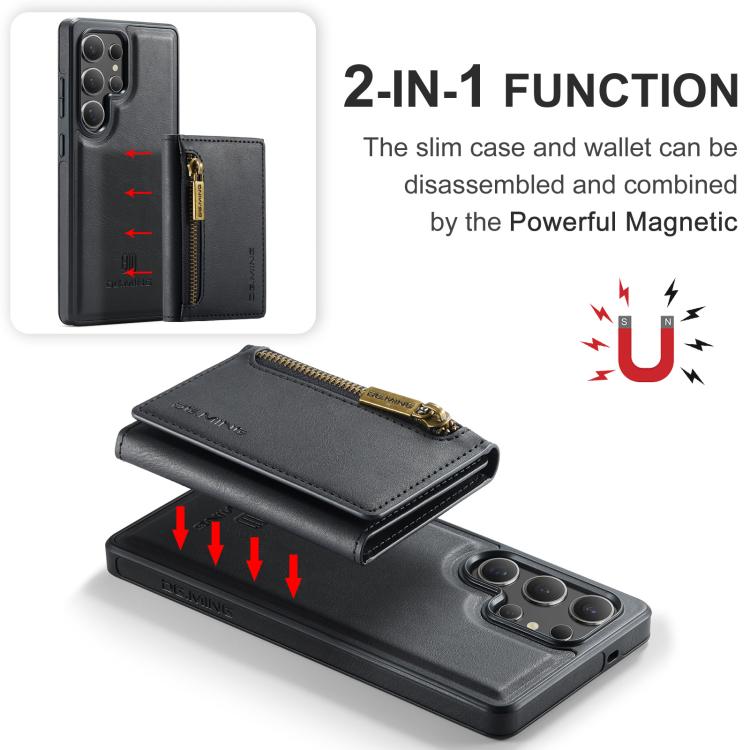 For Samsung Galaxy S25 Ultra 5G DG.MING M5 Series Zip RFID Multi Card Detachable Leather Phone Case