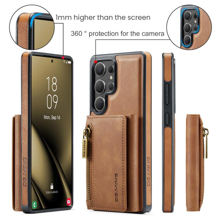 For Samsung Galaxy S25 Ultra 5G DG.MING M5 Series Zip RFID Multi Card Detachable Leather Phone Case