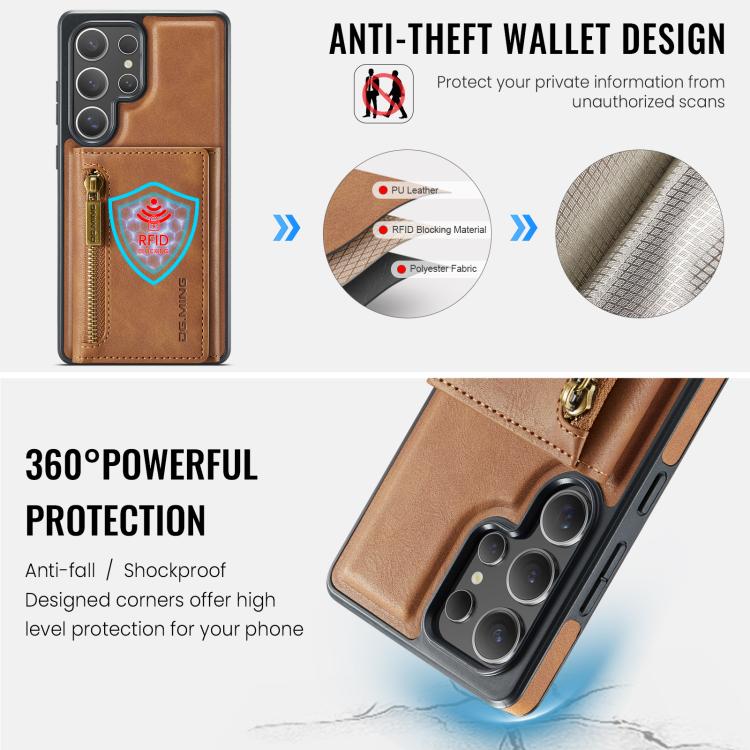 For Samsung Galaxy S25 Ultra 5G DG.MING M5 Series Zip RFID Multi Card Detachable Leather Phone Case