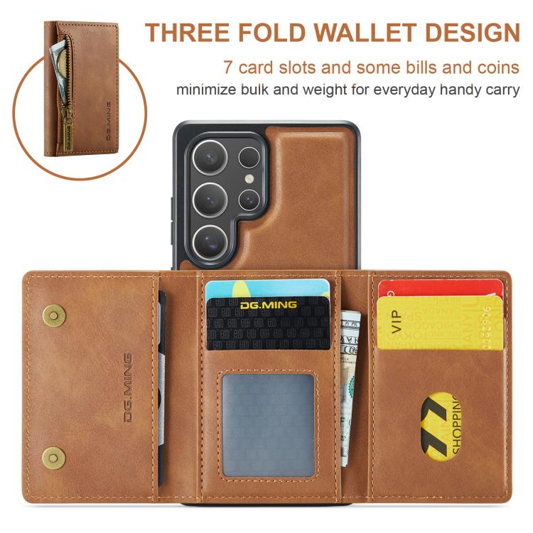 For Samsung Galaxy S25 Ultra 5G DG.MING M5 Series Zip RFID Multi Card Detachable Leather Phone Case