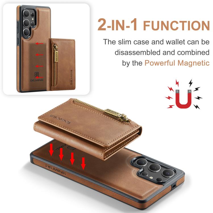 For Samsung Galaxy S25 Ultra 5G DG.MING M5 Series Zip RFID Multi Card Detachable Leather Phone Case