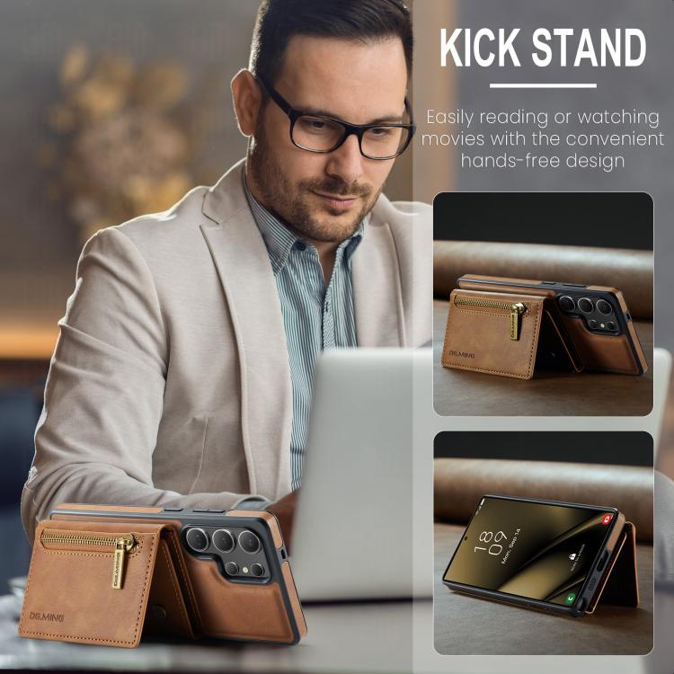 For Samsung Galaxy S25 Ultra 5G DG.MING M5 Series Zip RFID Multi Card Detachable Leather Phone Case