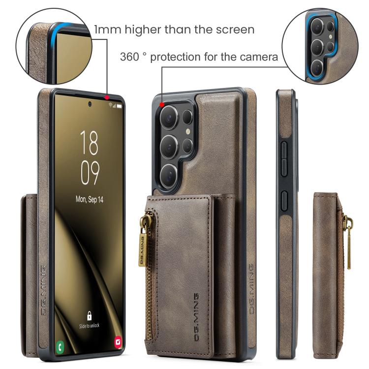 For Samsung Galaxy S25 Ultra 5G DG.MING M5 Series Zip RFID Multi Card Detachable Leather Phone Case