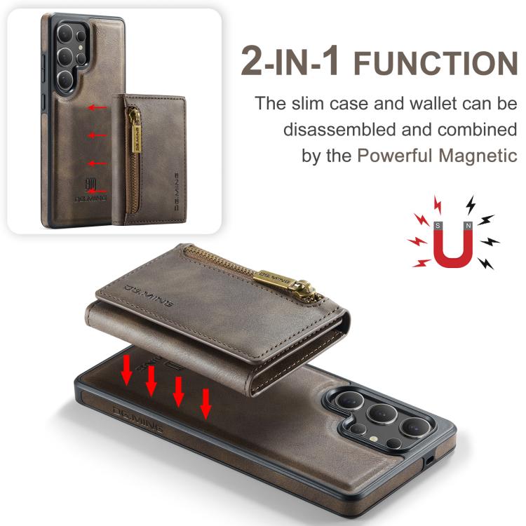 For Samsung Galaxy S25 Ultra 5G DG.MING M5 Series Zip RFID Multi Card Detachable Leather Phone Case