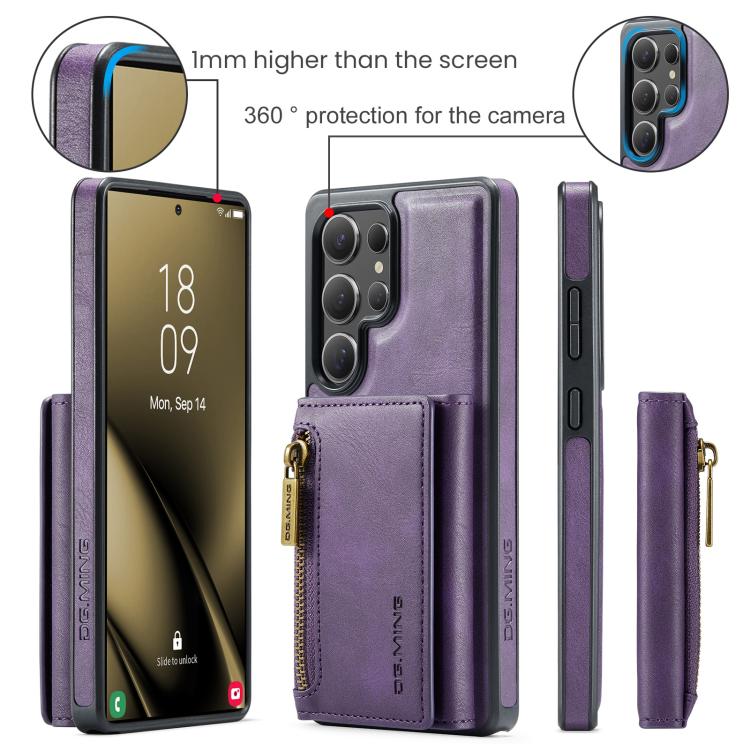 For Samsung Galaxy S25 Ultra 5G DG.MING M5 Series Zip RFID Multi Card Detachable Leather Phone Case
