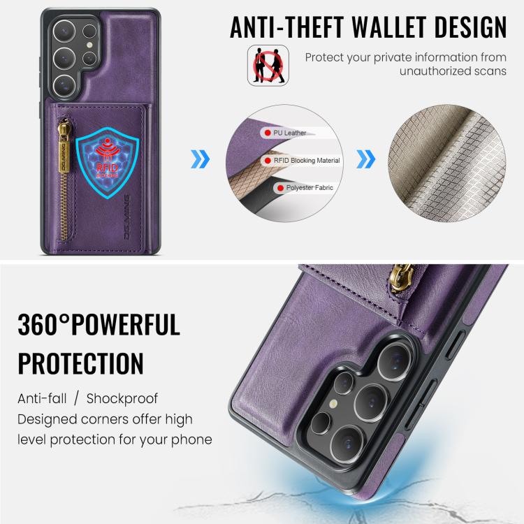 For Samsung Galaxy S25 Ultra 5G DG.MING M5 Series Zip RFID Multi Card Detachable Leather Phone Case
