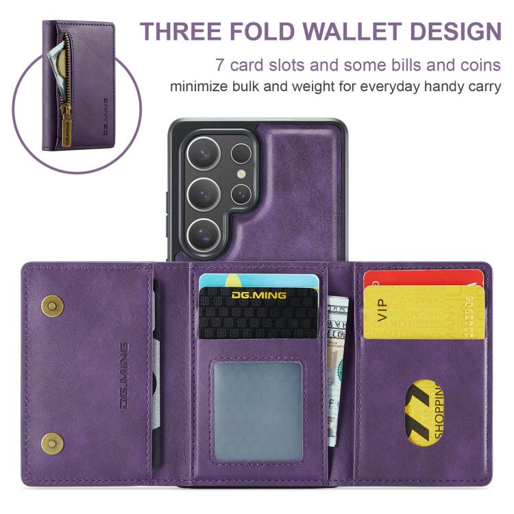 For Samsung Galaxy S25 Ultra 5G DG.MING M5 Series Zip RFID Multi Card Detachable Leather Phone Case