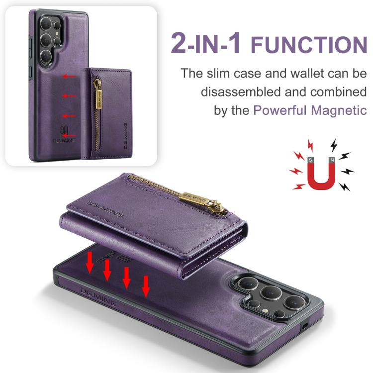 For Samsung Galaxy S25 Ultra 5G DG.MING M5 Series Zip RFID Multi Card Detachable Leather Phone Case
