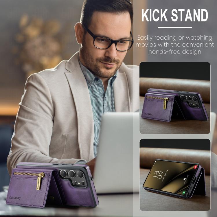 For Samsung Galaxy S25 Ultra 5G DG.MING M5 Series Zip RFID Multi Card Detachable Leather Phone Case