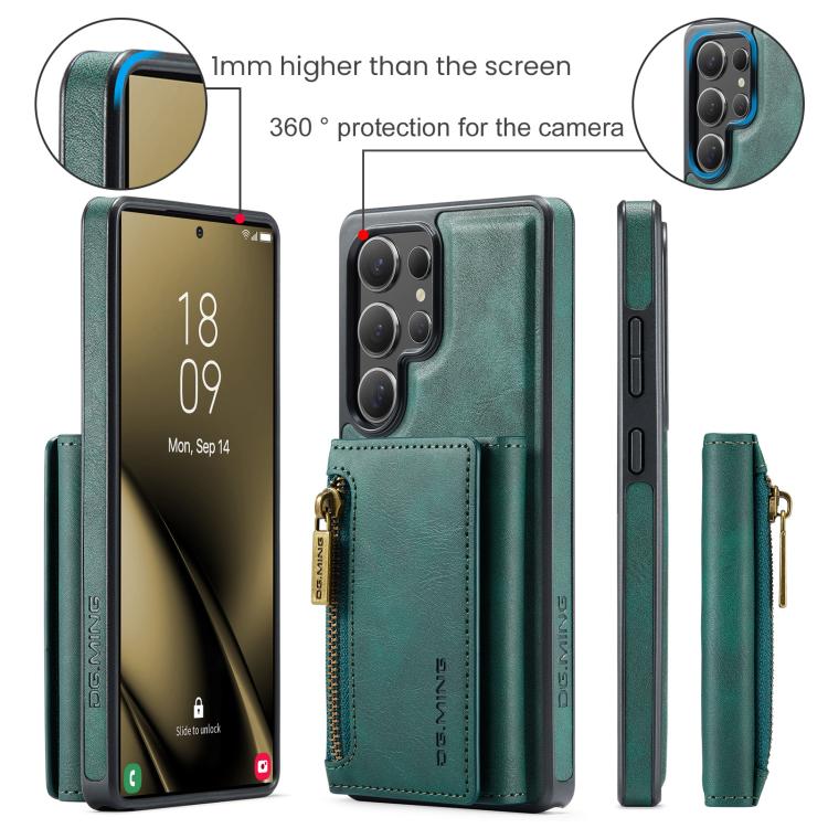 For Samsung Galaxy S25 Ultra 5G DG.MING M5 Series Zip RFID Multi Card Detachable Leather Phone Case