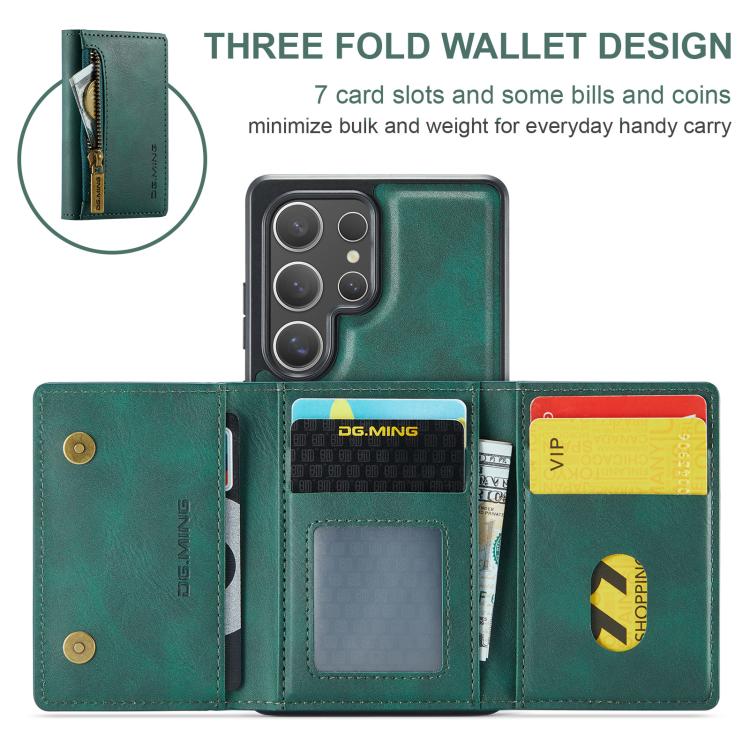 For Samsung Galaxy S25 Ultra 5G DG.MING M5 Series Zip RFID Multi Card Detachable Leather Phone Case