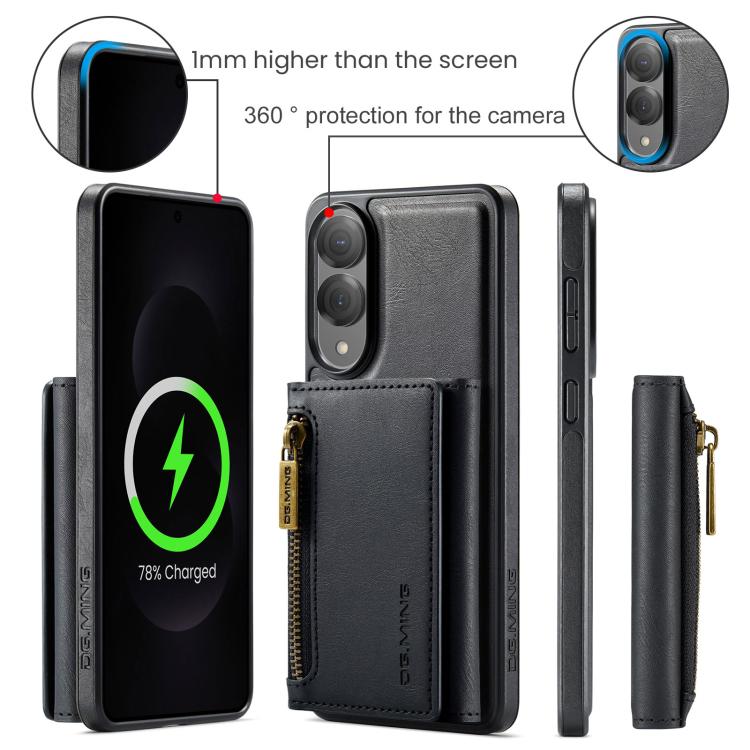 For Samsung Galaxy S25 Edge 5G DG.MING M5 Series Zip RFID Multi Card Detachable Leather Phone Case