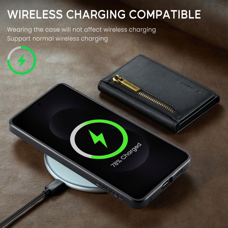 For Samsung Galaxy S25 Edge 5G DG.MING M5 Series Zip RFID Multi Card Detachable Leather Phone Case