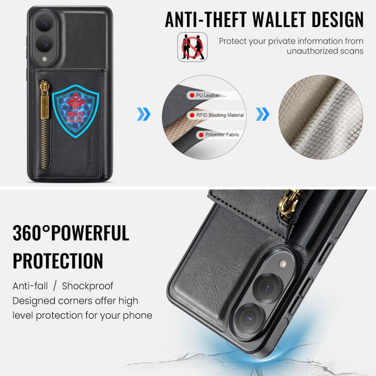 For Samsung Galaxy S25 Edge 5G DG.MING M5 Series Zip RFID Multi Card Detachable Leather Phone Case