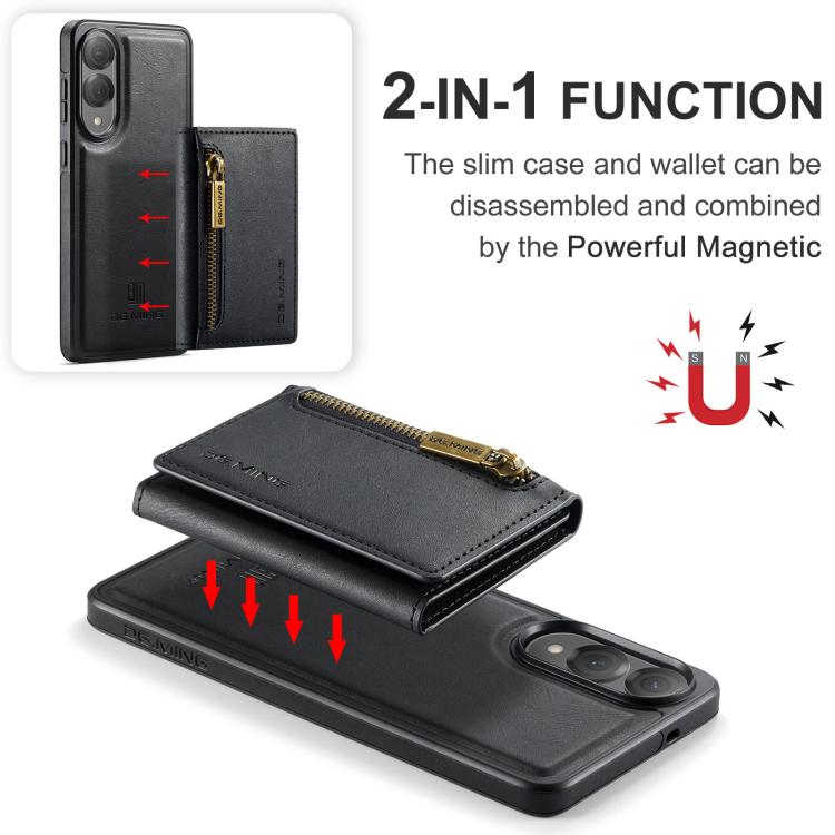 For Samsung Galaxy S25 Edge 5G DG.MING M5 Series Zip RFID Multi Card Detachable Leather Phone Case