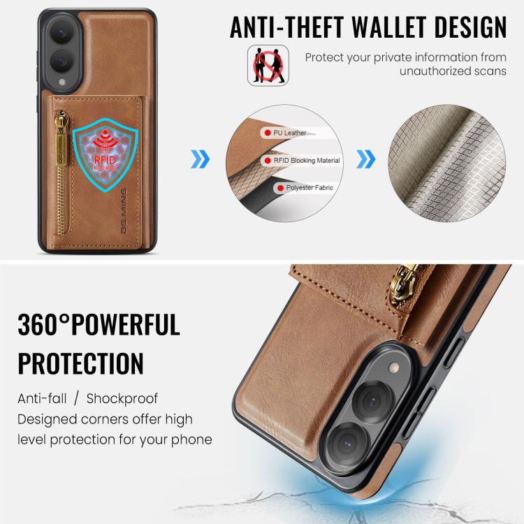 For Samsung Galaxy S25 Edge 5G DG.MING M5 Series Zip RFID Multi Card Detachable Leather Phone Case