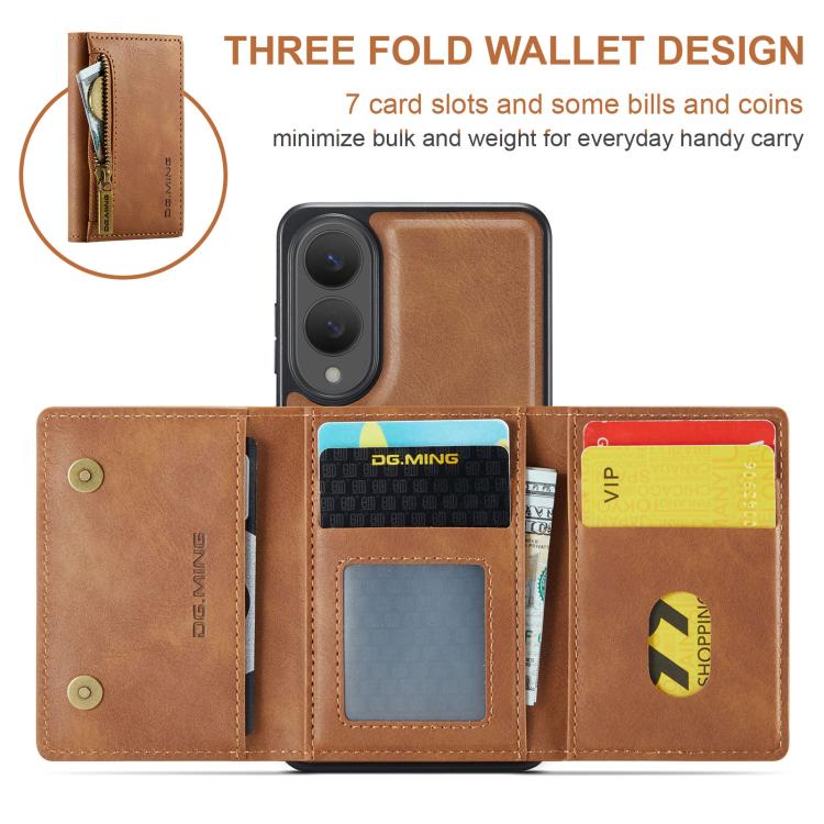 For Samsung Galaxy S25 Edge 5G DG.MING M5 Series Zip RFID Multi Card Detachable Leather Phone Case