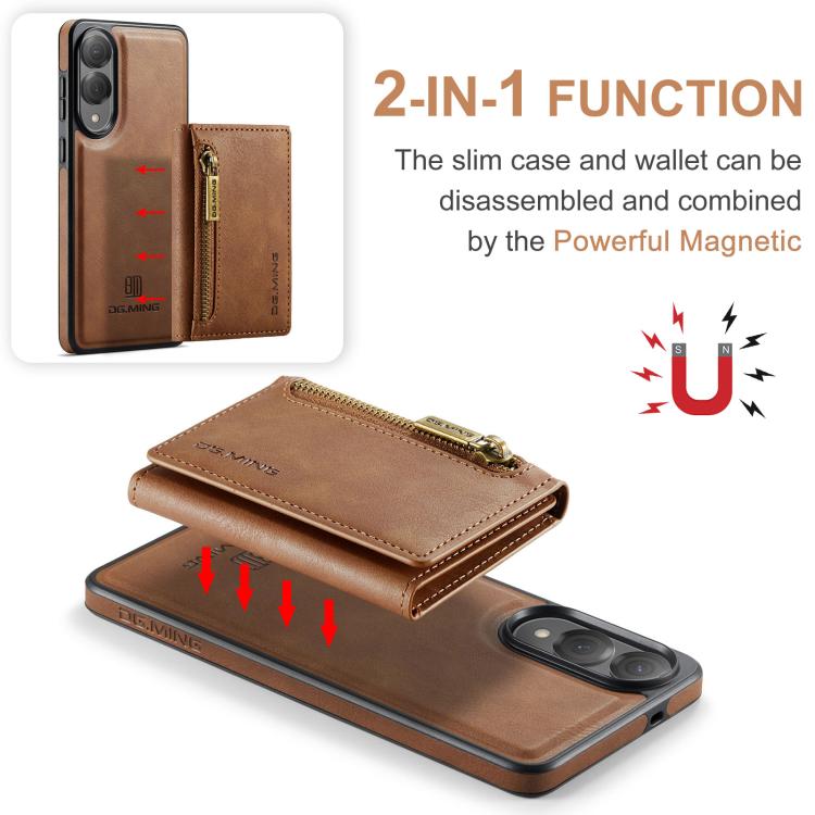 For Samsung Galaxy S25 Edge 5G DG.MING M5 Series Zip RFID Multi Card Detachable Leather Phone Case