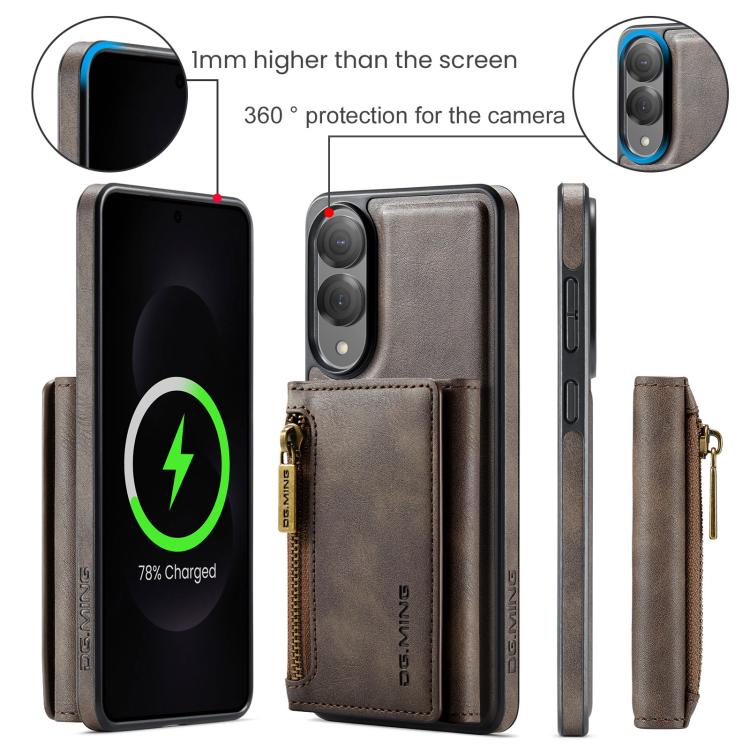 For Samsung Galaxy S25 Edge 5G DG.MING M5 Series Zip RFID Multi Card Detachable Leather Phone Case