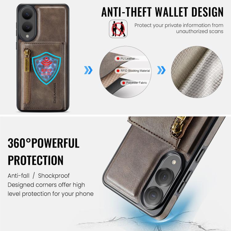 For Samsung Galaxy S25 Edge 5G DG.MING M5 Series Zip RFID Multi Card Detachable Leather Phone Case