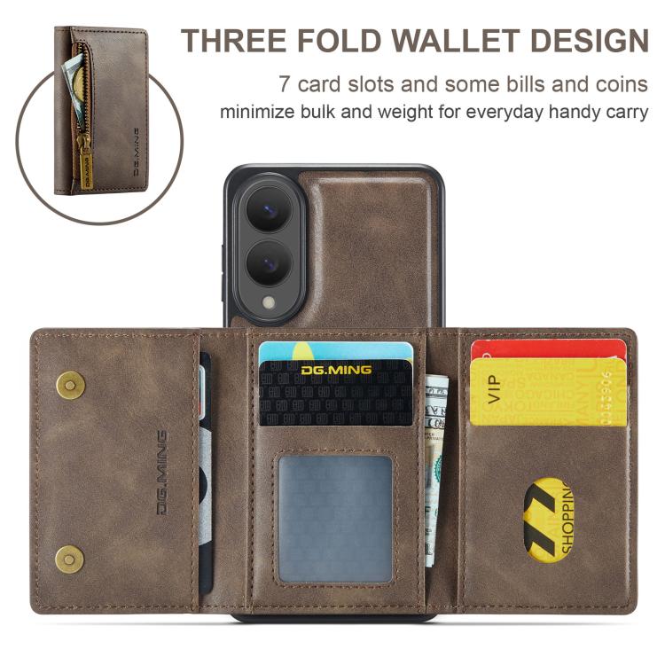 For Samsung Galaxy S25 Edge 5G DG.MING M5 Series Zip RFID Multi Card Detachable Leather Phone Case