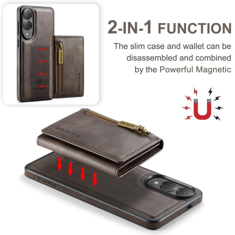 For Samsung Galaxy S25 Edge 5G DG.MING M5 Series Zip RFID Multi Card Detachable Leather Phone Case