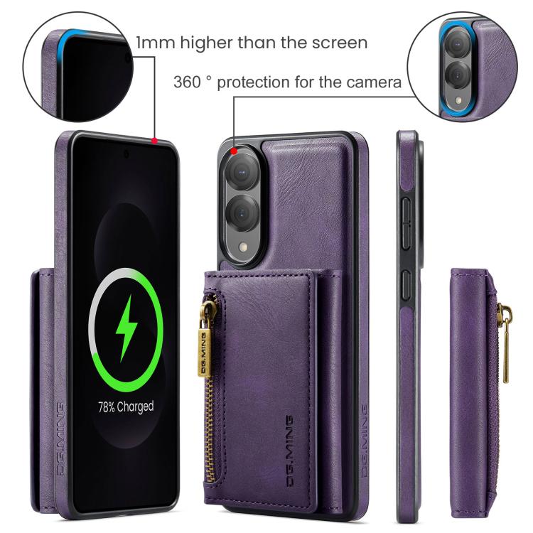 For Samsung Galaxy S25 Edge 5G DG.MING M5 Series Zip RFID Multi Card Detachable Leather Phone Case