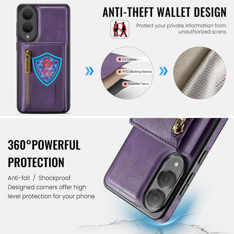 For Samsung Galaxy S25 Edge 5G DG.MING M5 Series Zip RFID Multi Card Detachable Leather Phone Case