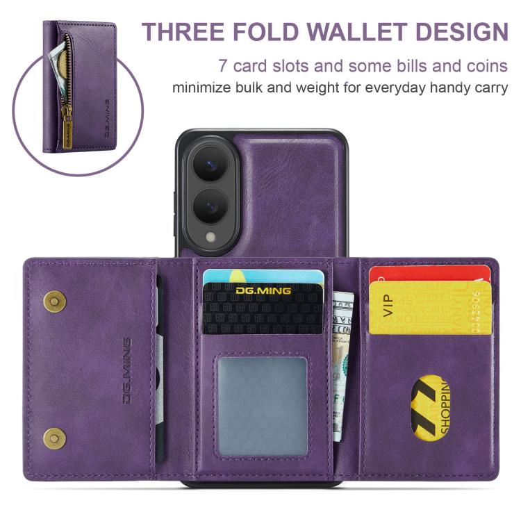 For Samsung Galaxy S25 Edge 5G DG.MING M5 Series Zip RFID Multi Card Detachable Leather Phone Case