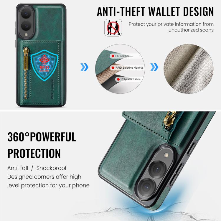 For Samsung Galaxy S25 Edge 5G DG.MING M5 Series Zip RFID Multi Card Detachable Leather Phone Case