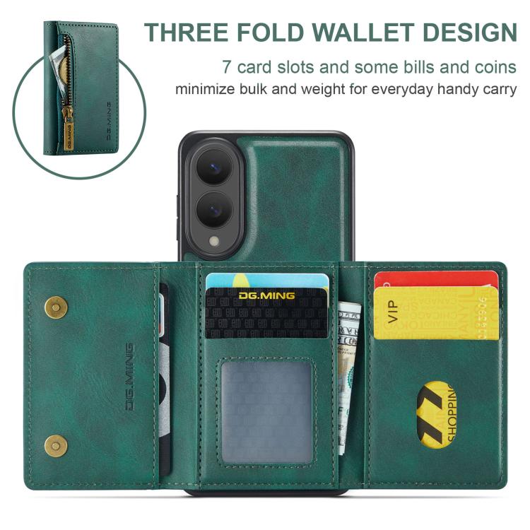 For Samsung Galaxy S25 Edge 5G DG.MING M5 Series Zip RFID Multi Card Detachable Leather Phone Case