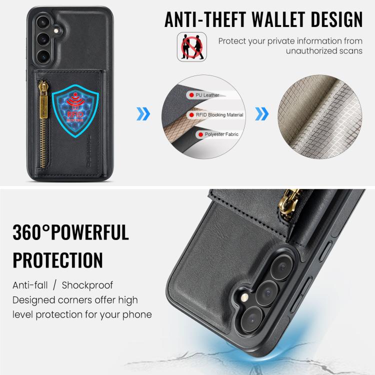 For Samsung Galaxy S25 FE 5G DG.MING M5 Series Zip RFID Multi Card Detachable Leather Phone Case