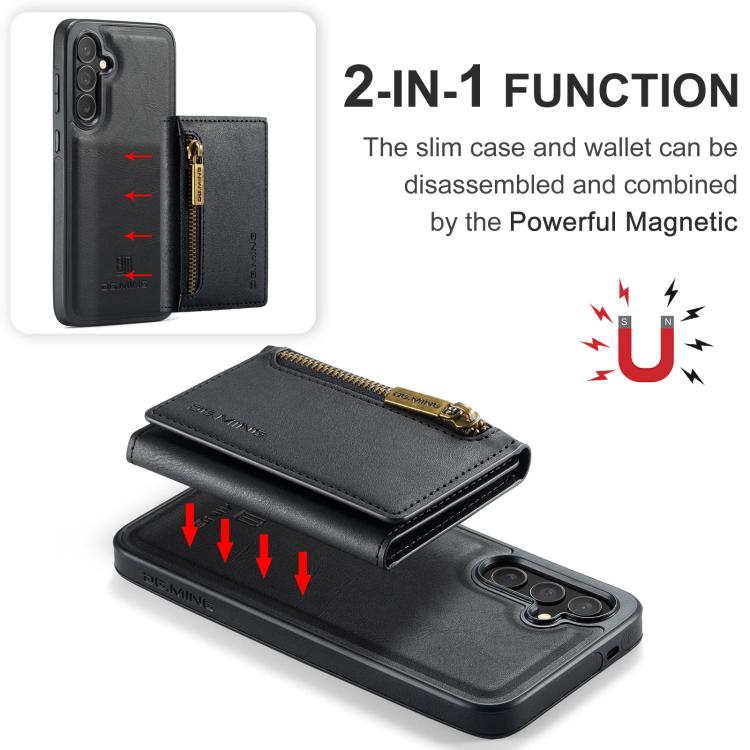 For Samsung Galaxy S25 FE 5G DG.MING M5 Series Zip RFID Multi Card Detachable Leather Phone Case