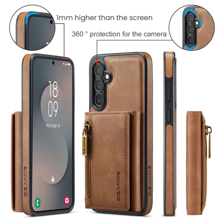 For Samsung Galaxy S25 FE 5G DG.MING M5 Series Zip RFID Multi Card Detachable Leather Phone Case