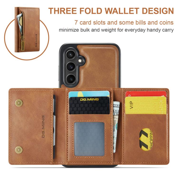 For Samsung Galaxy S25 FE 5G DG.MING M5 Series Zip RFID Multi Card Detachable Leather Phone Case