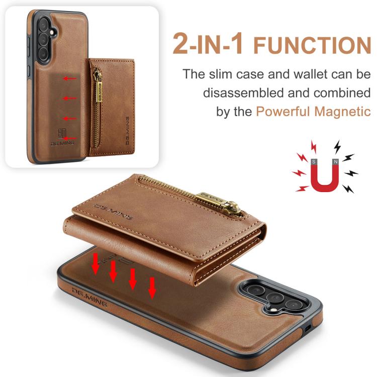 For Samsung Galaxy S25 FE 5G DG.MING M5 Series Zip RFID Multi Card Detachable Leather Phone Case