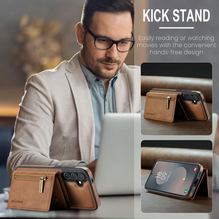 For Samsung Galaxy S25 FE 5G DG.MING M5 Series Zip RFID Multi Card Detachable Leather Phone Case