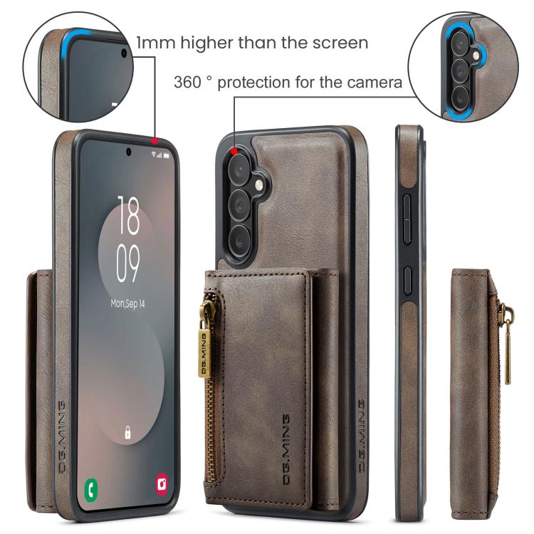 For Samsung Galaxy S25 FE 5G DG.MING M5 Series Zip RFID Multi Card Detachable Leather Phone Case
