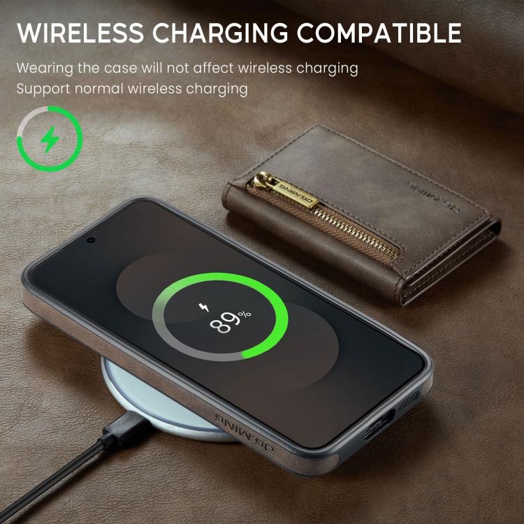 For Samsung Galaxy S25 FE 5G DG.MING M5 Series Zip RFID Multi Card Detachable Leather Phone Case