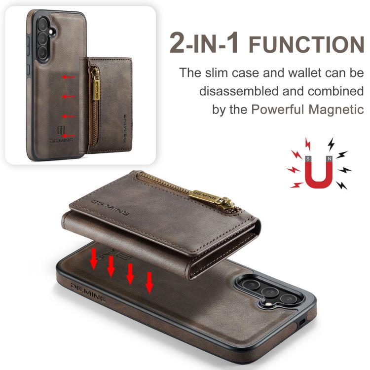 For Samsung Galaxy S25 FE 5G DG.MING M5 Series Zip RFID Multi Card Detachable Leather Phone Case