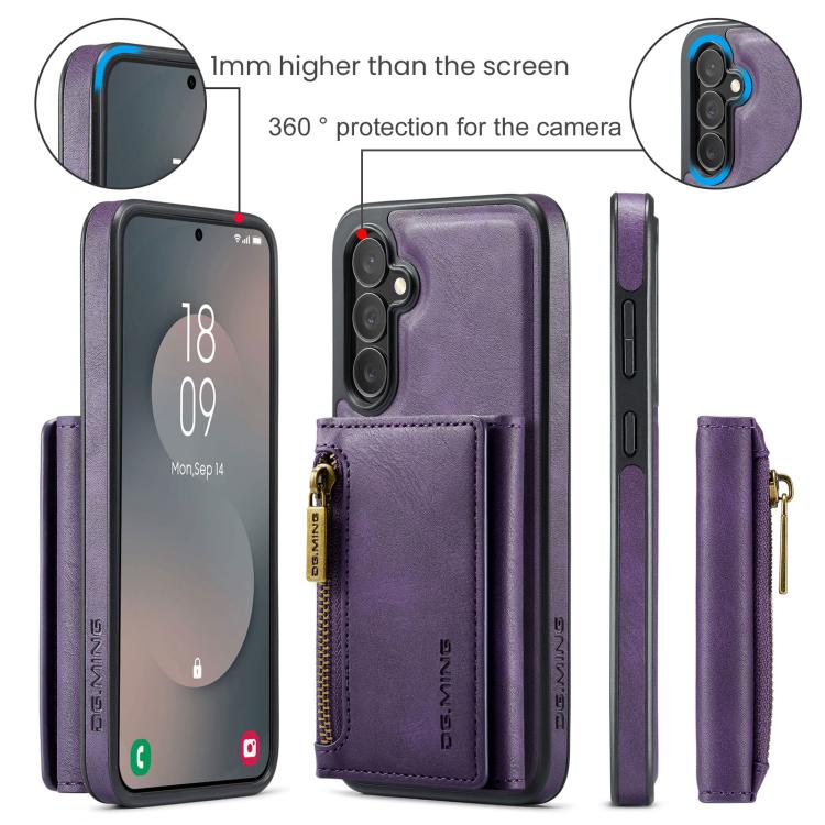 For Samsung Galaxy S25 FE 5G DG.MING M5 Series Zip RFID Multi Card Detachable Leather Phone Case